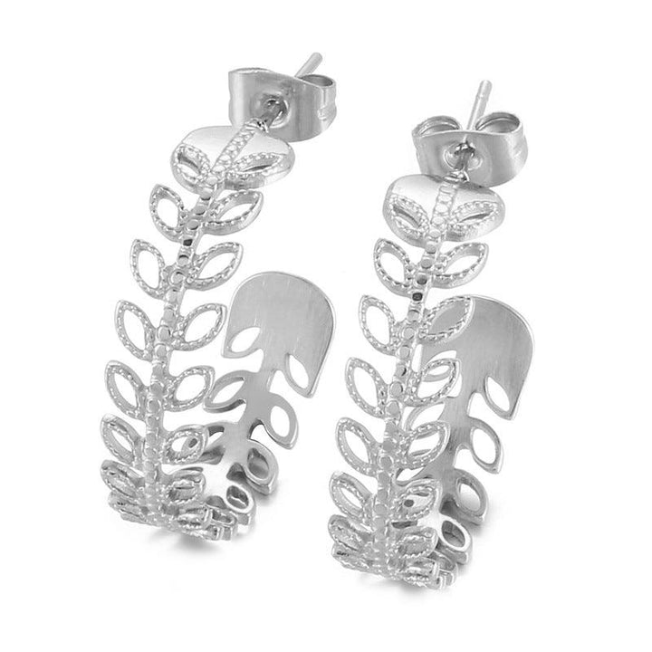 Stainless Steel Olive Branch C-Shape Stub Earrings - kalen