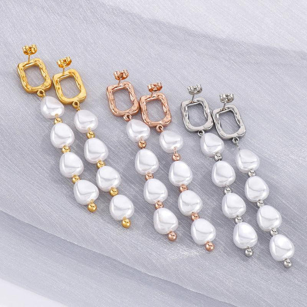 Stainless Steel Pearl Chain Drop Earrings - kalen