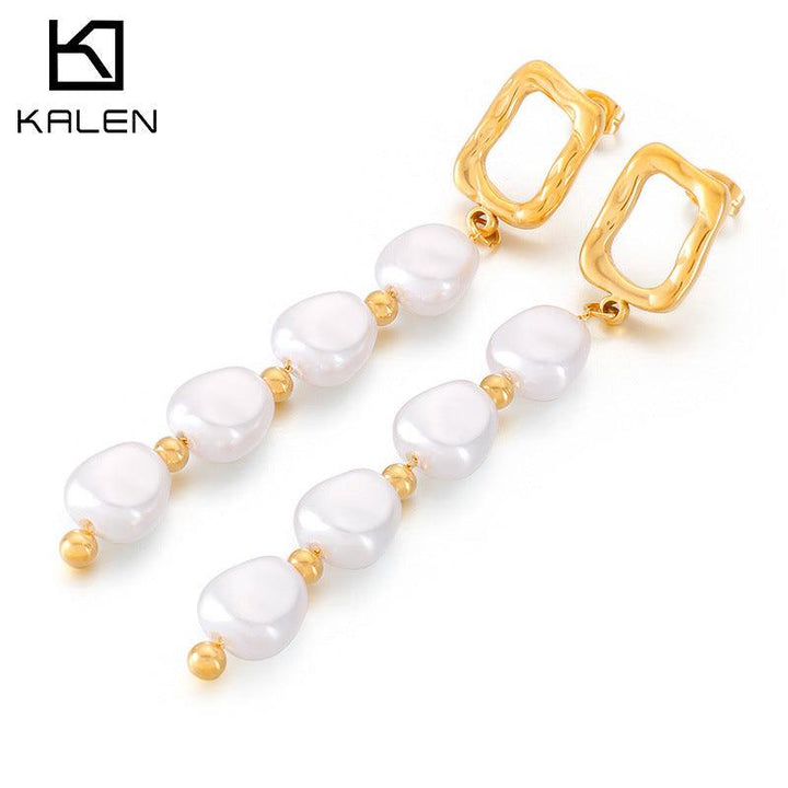 Stainless Steel Pearl Chain Drop Earrings - kalen