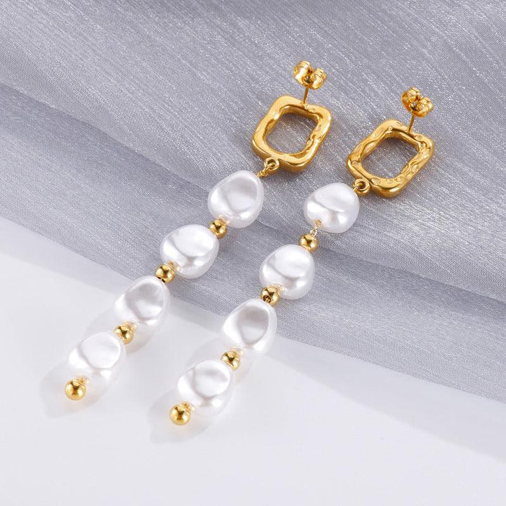 Stainless Steel Pearl Chain Drop Earrings - kalen