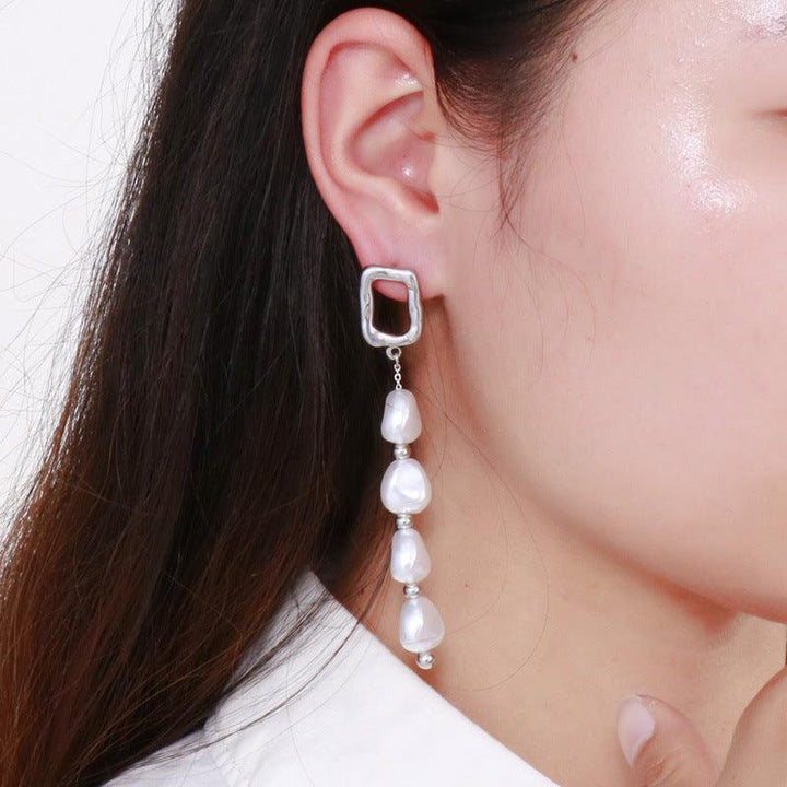 Stainless Steel Pearl Chain Drop Earrings - kalen