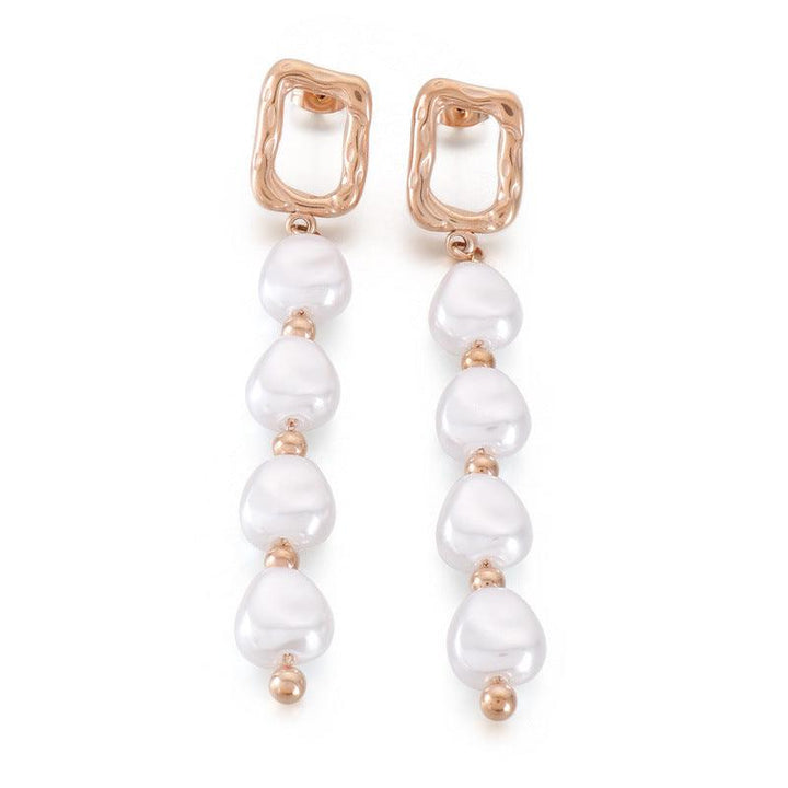 Stainless Steel Pearl Chain Drop Earrings - kalen