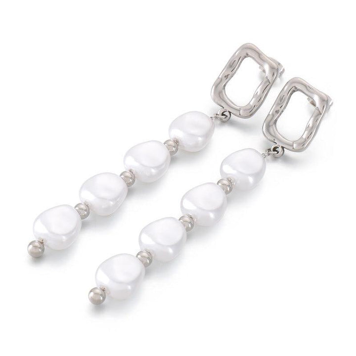 Stainless Steel Pearl Chain Drop Earrings - kalen