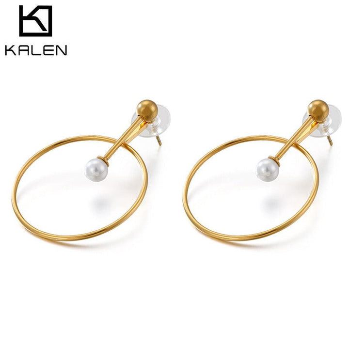 Stainless Steel Pearl Circle Stub Earrings - kalen