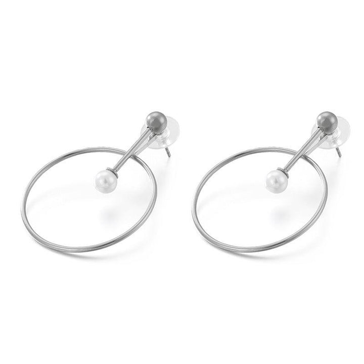 Stainless Steel Pearl Circle Stub Earrings - kalen