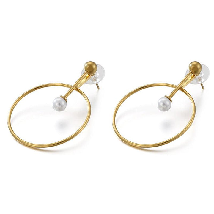 Stainless Steel Pearl Circle Stub Earrings - kalen