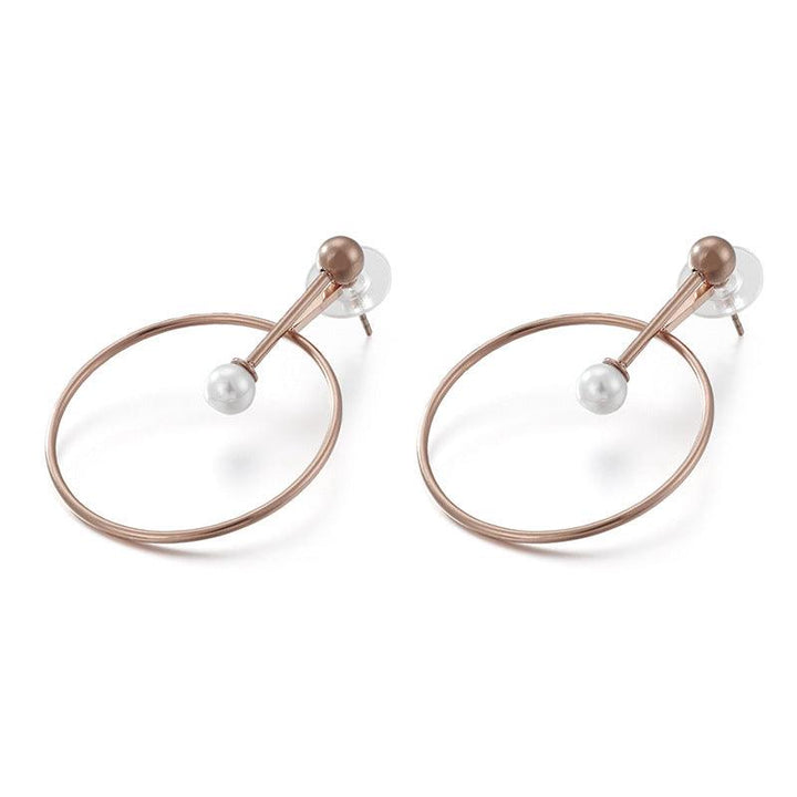 Stainless Steel Pearl Circle Stub Earrings - kalen