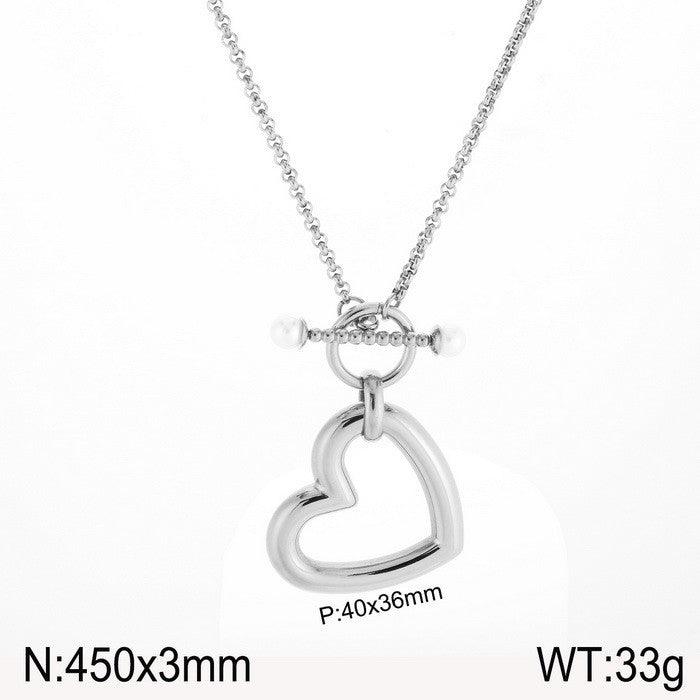 Stainless Steel Pearl Heart Stub Earrings Heart Necklace Set - kalen