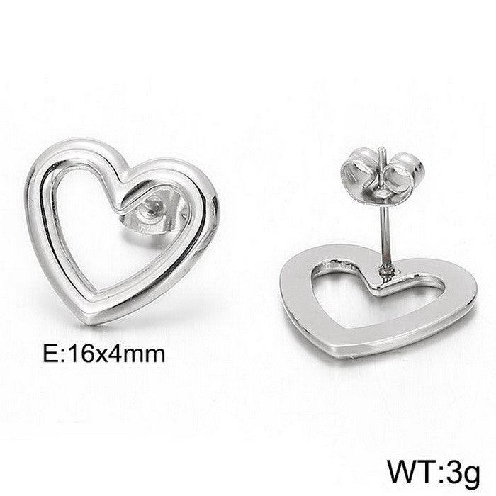 Stainless Steel Pearl Heart Stub Earrings Heart Necklace Set - kalen