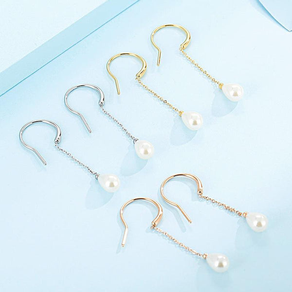 Stainless Steel Pearl Ring Drop Earrings - kalen