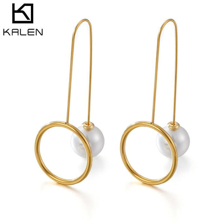 Stainless Steel Pearl Ring Drop Earrings - kalen