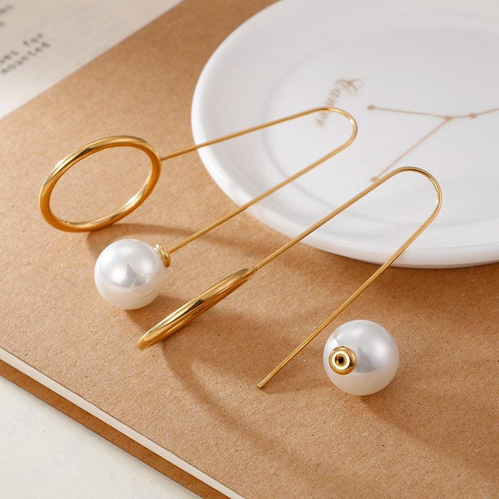 Stainless Steel Pearl Ring Drop Earrings - kalen