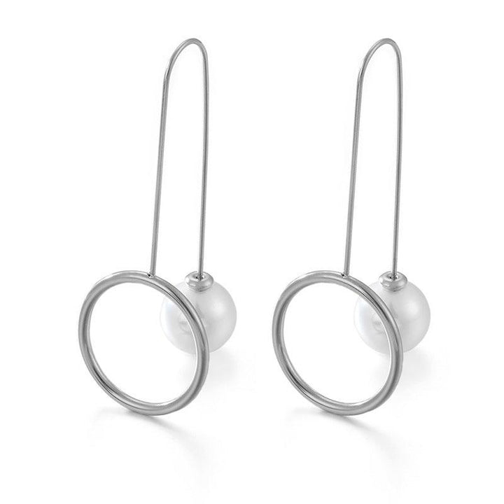 Stainless Steel Pearl Ring Drop Earrings - kalen