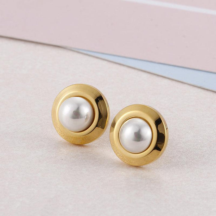 Stainless Steel Pearl Stub Earrings Pearl Pendant Necklace - kalen