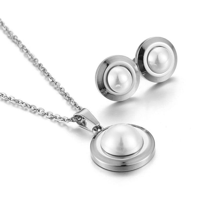 Stainless Steel Pearl Stub Earrings Pearl Pendant Necklace - kalen