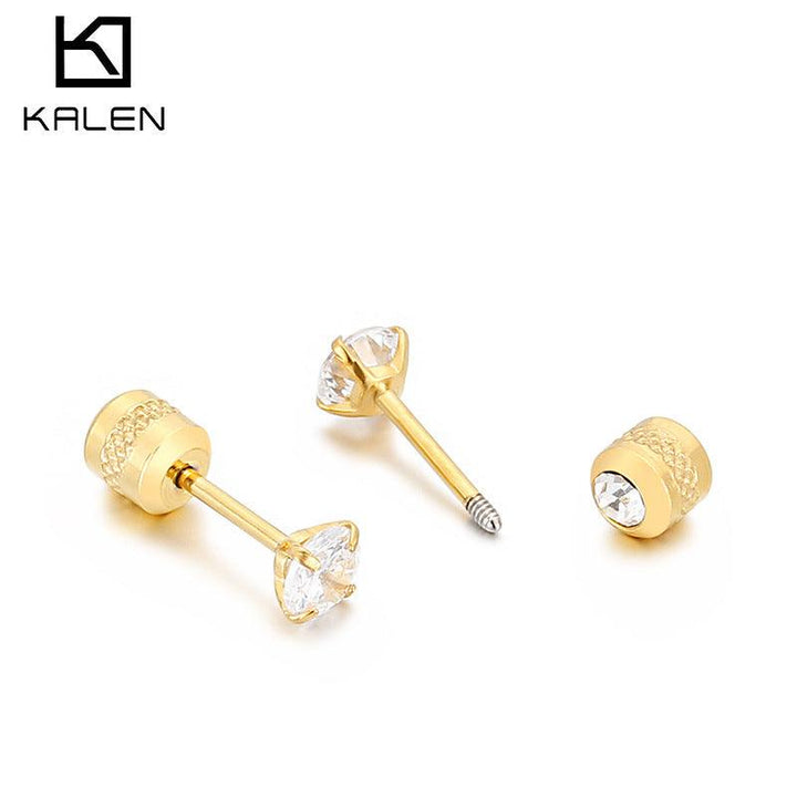 Stainless Steel Prong Setting Zircon Stub Earrings - kalen