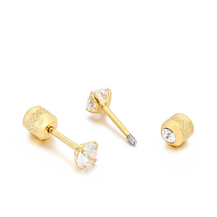 Stainless Steel Prong Setting Zircon Stub Earrings - kalen