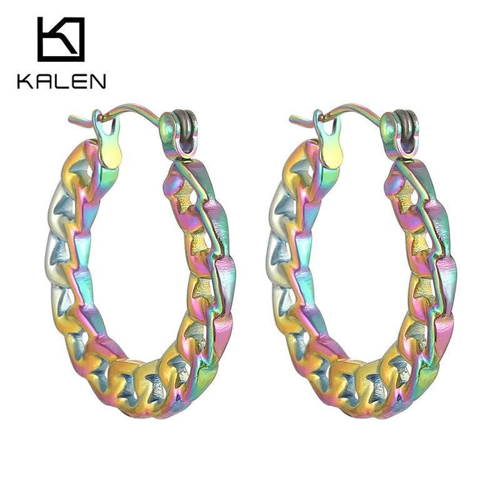 Stainless Steel Rainbow Color C-Shape Stub Earrings - kalen