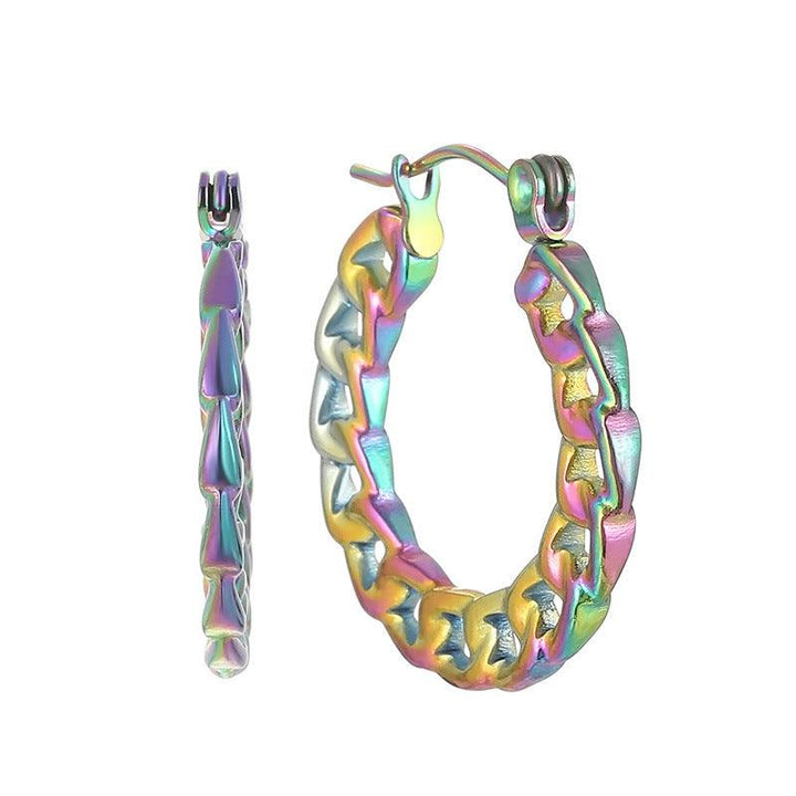 Stainless Steel Rainbow Color C-Shape Stub Earrings - kalen