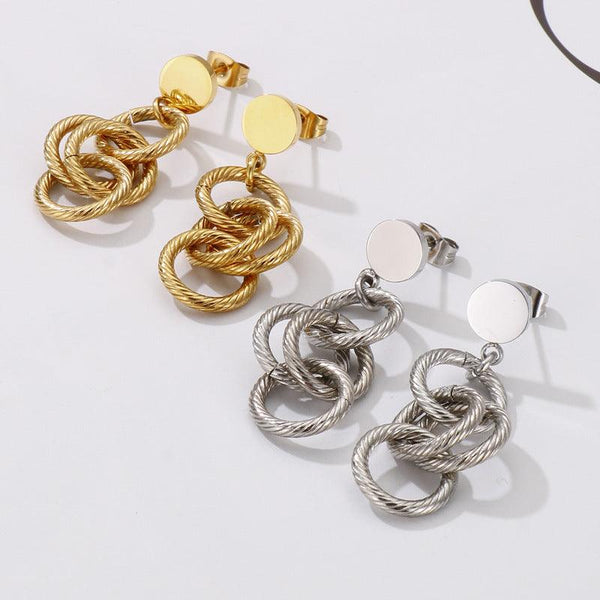 Stainless Steel Rings Chain Drop Earrings - kalen