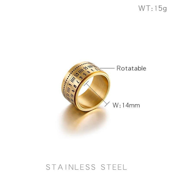 Stainless Steel Rotatable Number Ring Men.