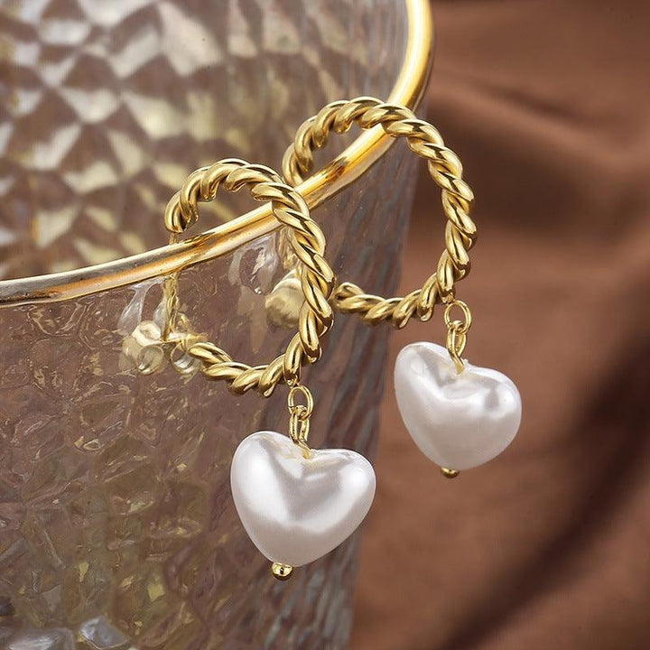 Stainless Steel Sheel Heart Hoop Earrings - kalen