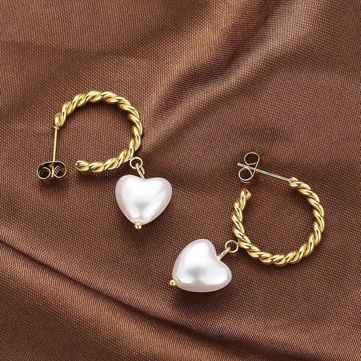 Stainless Steel Sheel Heart Hoop Earrings - kalen