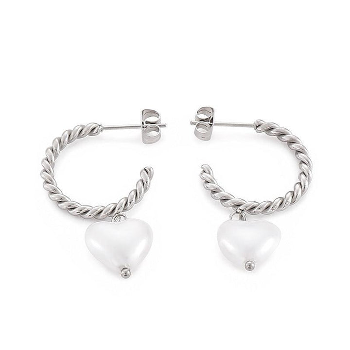 Stainless Steel Sheel Heart Hoop Earrings - kalen