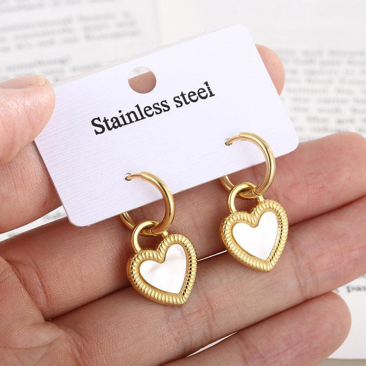 Stainless Steel Shell Heart Drop Earrings for Women - kalen