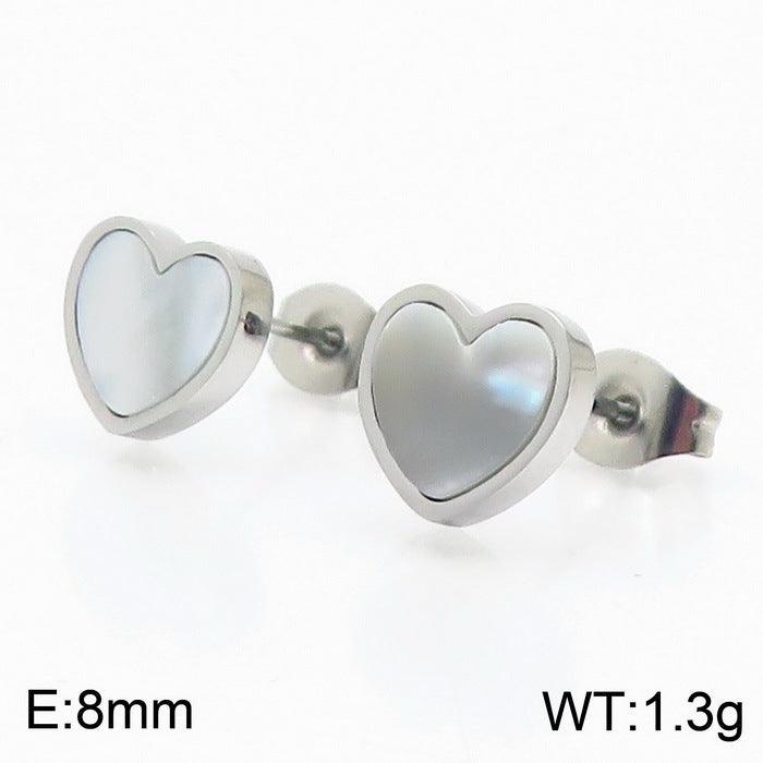 Stainless Steel Shell Heart Stud Earrings Heart Charm Pendant Necklace Bracelet Set - kalen