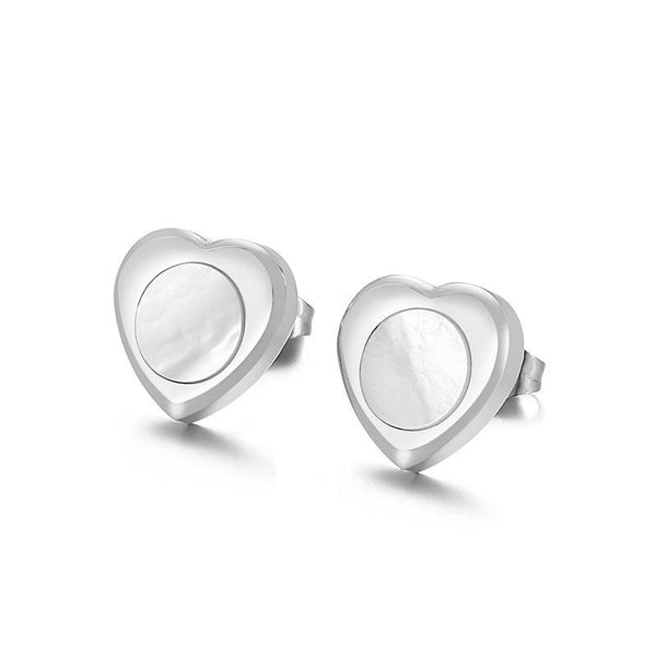 Stainless Steel Shell Heart Stub Earrings - kalen