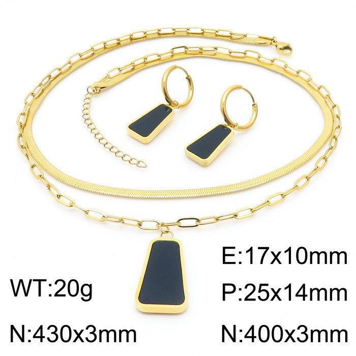 Stainless Steel Shell Hoop Earrings Double Layer Pendant Necklace Set - kalen