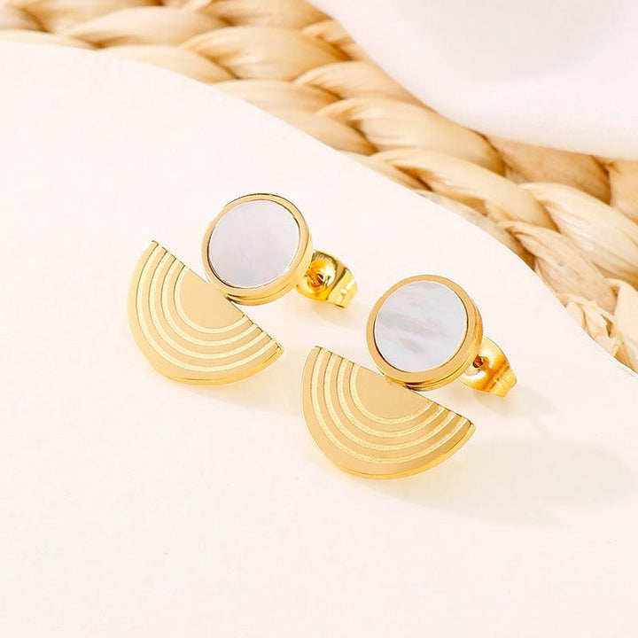 Stainless Steel Shell Semicircle Stub Earrings - kalen