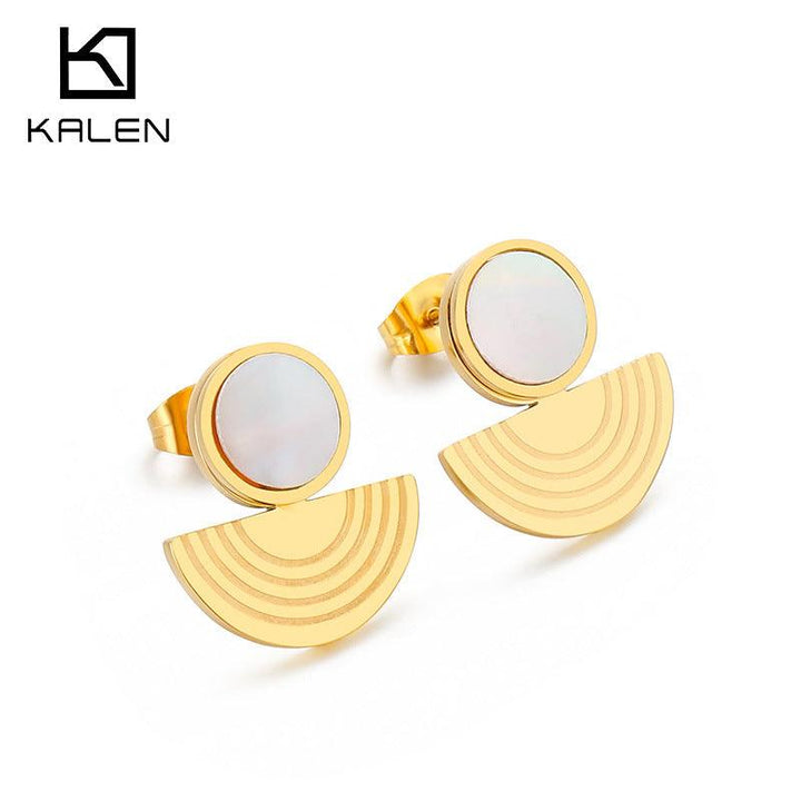 Stainless Steel Shell Semicircle Stub Earrings - kalen