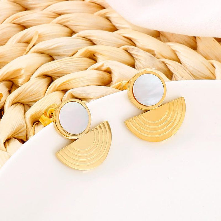 Stainless Steel Shell Semicircle Stub Earrings - kalen