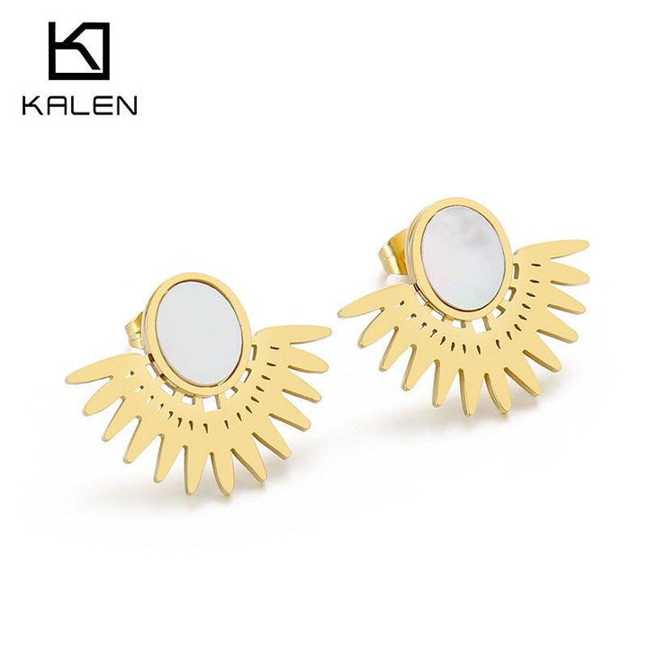 Stainless Steel Shell Sunn Flower Stub Earrings - kalen