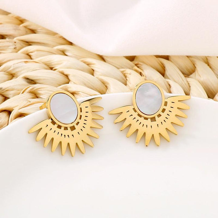 Stainless Steel Shell Sunn Flower Stub Earrings - kalen