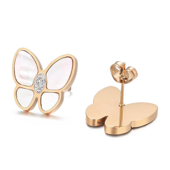 Stainless Steel Shell Zircon Heart Stud Earrings for Women - kalen