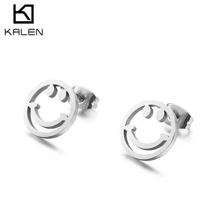 Stainless Steel Smile Face Stub Earrings - kalen