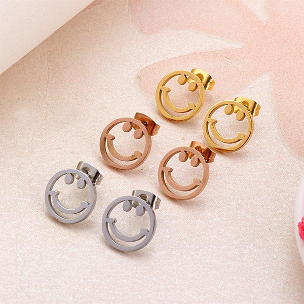 Stainless Steel Smile Face Stub Earrings - kalen