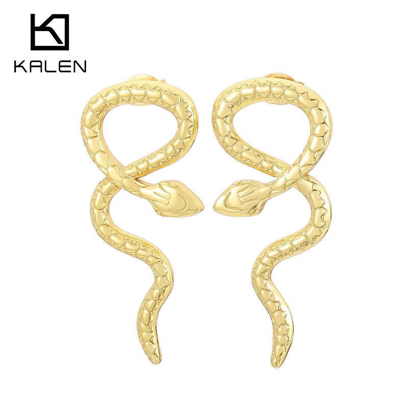 Stainless Steel Snake Hoop Stub Earrings - kalen