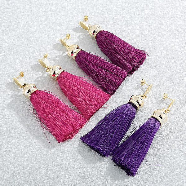 Stainless Steel Tassel Drop Earrings - kalen