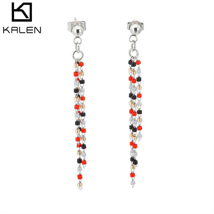 Stainless Steel Tassel Drop Earrings - kalen