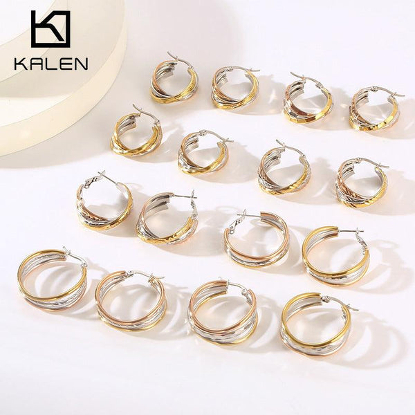Stainless Steel Three Color Ring Hoop Earrings - kalen