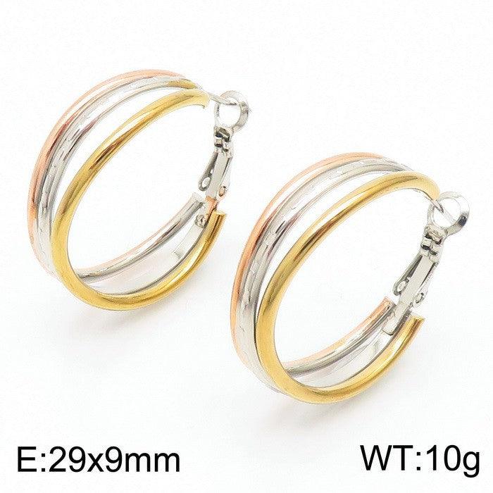 Stainless Steel Three Color Ring Hoop Earrings - kalen