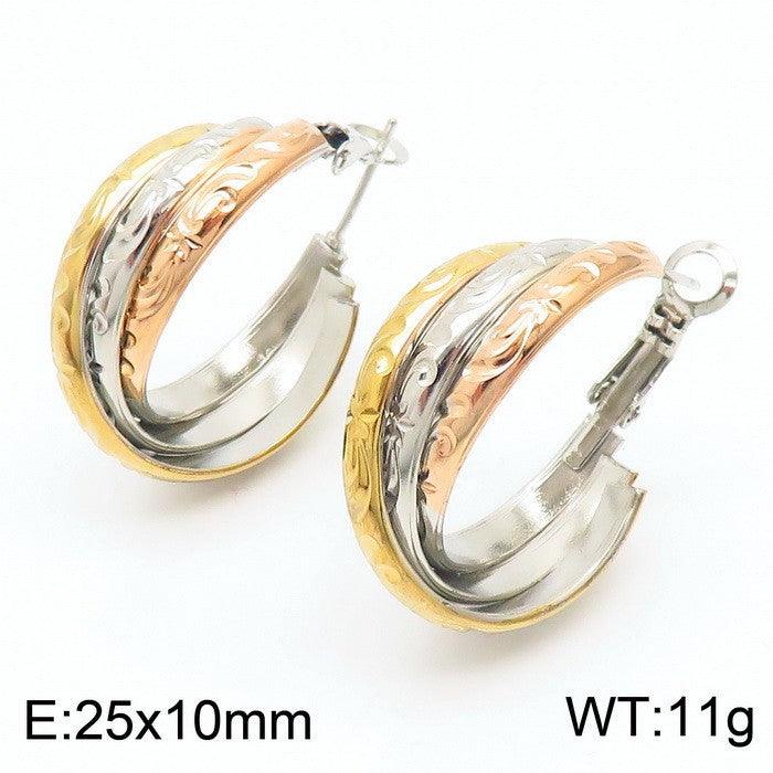 Stainless Steel Three Color Ring Hoop Earrings - kalen