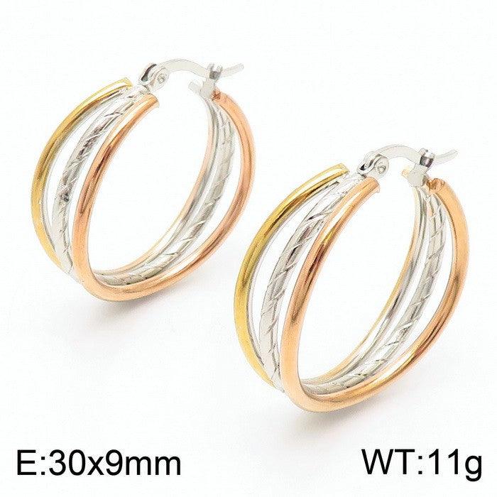 Stainless Steel Three Color Ring Hoop Earrings - kalen