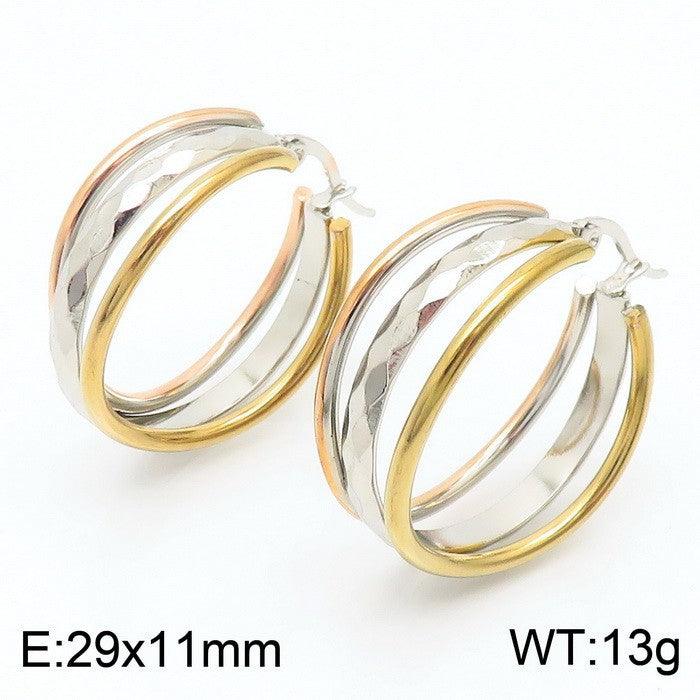 Stainless Steel Three Color Ring Hoop Earrings - kalen