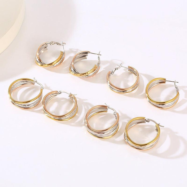 Stainless Steel Three Color Ring Hoop Earrings - kalen