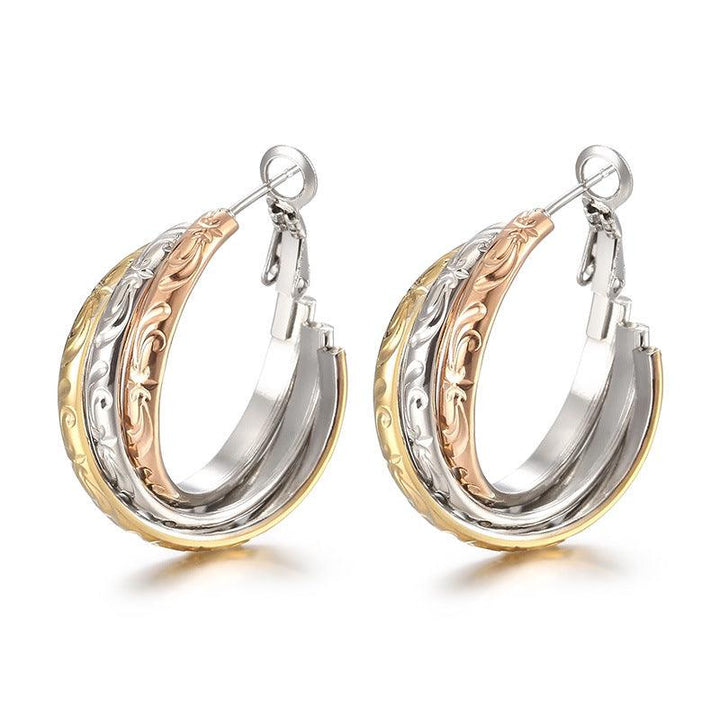 Stainless Steel Three Color Ring Hoop Earrings - kalen